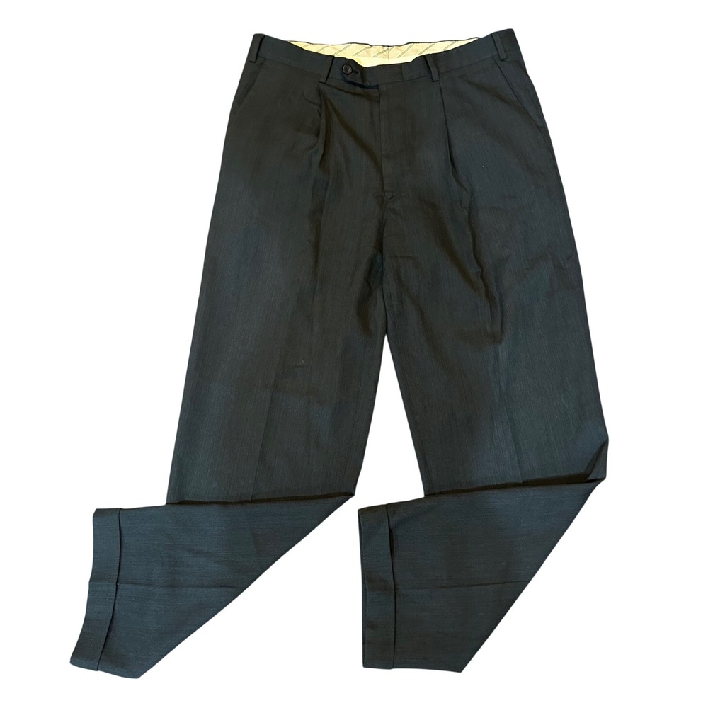 Ermenegildo Zegna Dress Pants Mens Charcoal Pleated Cuffed Wool Blend 34x29